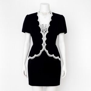Scott McClintock Dress Vintage Black Velvet Lace Mini Bouche Gothic Elegant 2